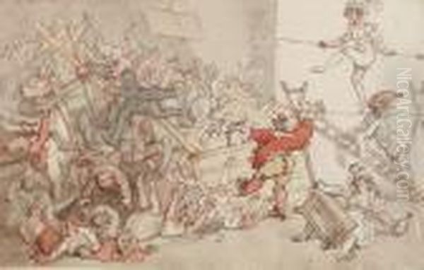 Dr. Syntax Involved In The Collapse Of The Theatrical Booth Oil Painting by Thomas Rowlandson