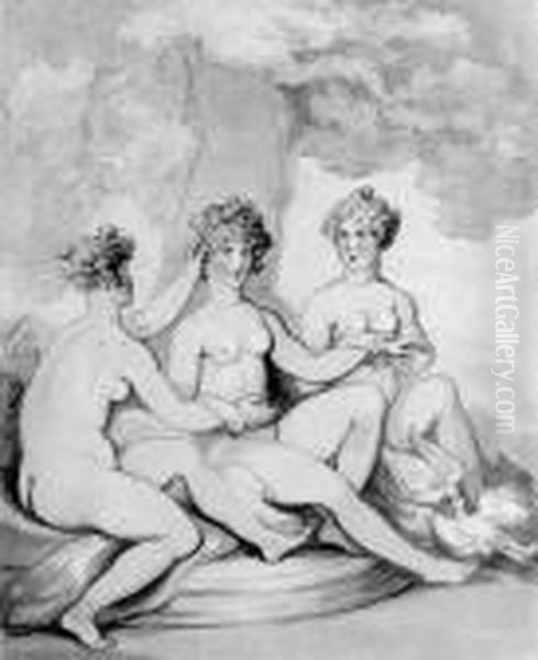 The Three Graces Oil Painting by Thomas Rowlandson