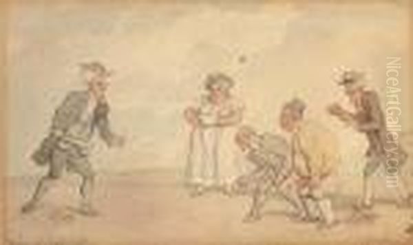 Game Of Trap Ball Oil Painting by Thomas Rowlandson