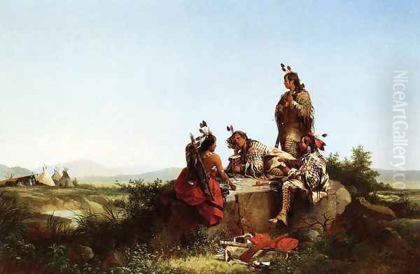 Blackfeet Card Players Oil Painting by John Mix Stanley