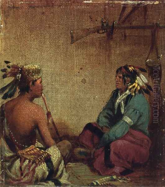 Interior of Wigwam Oil Painting by John Mix Stanley