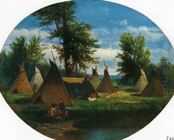 Assiniboin Camp Oil Painting by John Mix Stanley