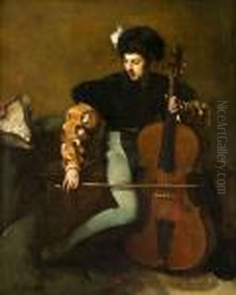 Le Jeune Violoncelliste Oil Painting by Ferdinand Victor Leon Roybet