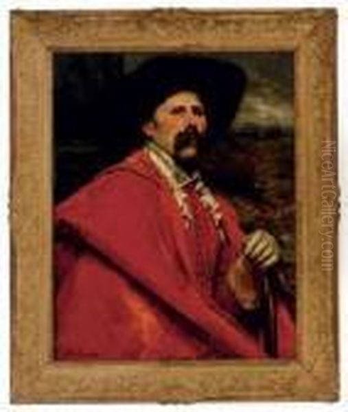 Portrait Of A Gentleman Wearing A Red Cloak Oil Painting by Ferdinand Victor Leon Roybet