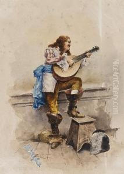 Musician With Lute Oil Painting by Ferdinand Victor Leon Roybet