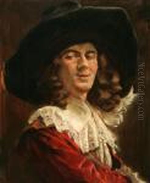 Portrait Of A Cavalier In Red Oil Painting by Ferdinand Victor Leon Roybet