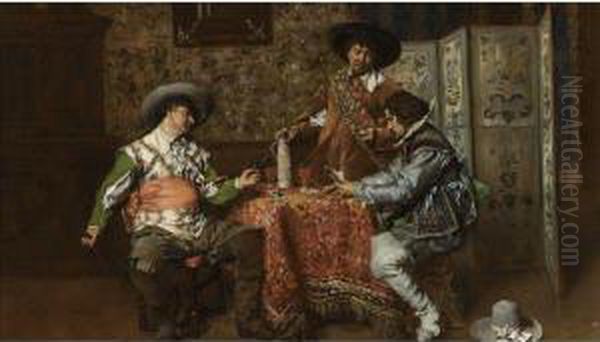 A Game Of Cards Oil Painting by Ferdinand Victor Leon Roybet