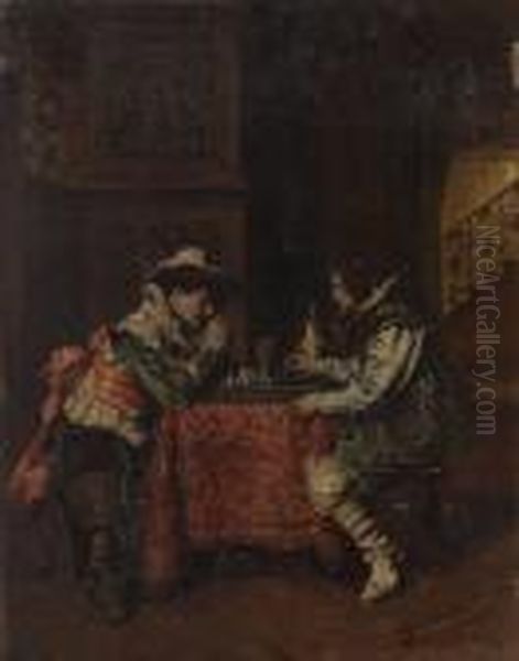 Chess Game Oil Painting by Ferdinand Victor Leon Roybet