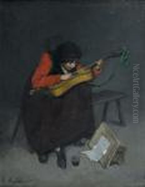 La Joueuse De Guitare Oil Painting by Ferdinand Victor Leon Roybet