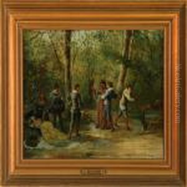 Picknick Guest Inmerry Company Oil Painting by Ferdinand Victor Leon Roybet