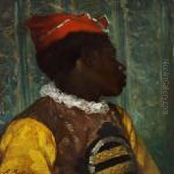 A Young Blackamoor In A Colourful Costume Oil Painting by Ferdinand Victor Leon Roybet