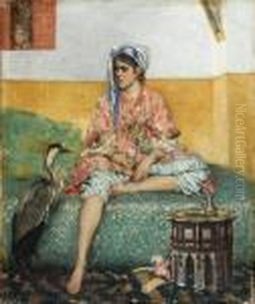 Femme Orientale Au Heron Oil Painting by Ferdinand Victor Leon Roybet