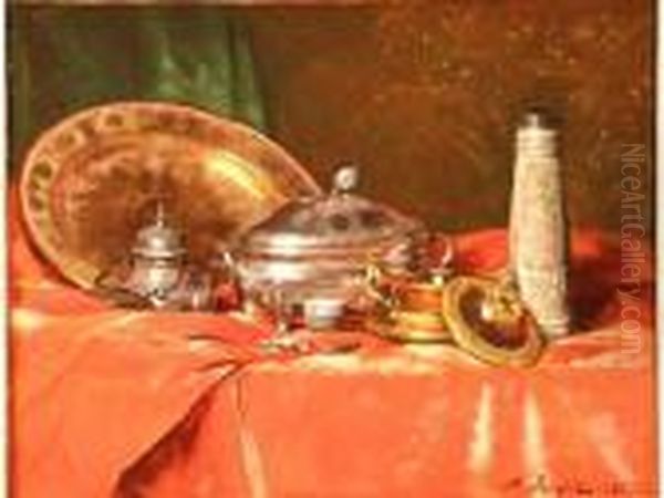 Nature Morte Aux Pieces D'orfevrerie Oil Painting by Ferdinand Victor Leon Roybet