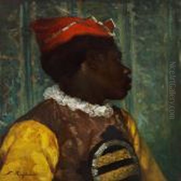 A Young African In A Colurful Costume Oil Painting by Ferdinand Victor Leon Roybet