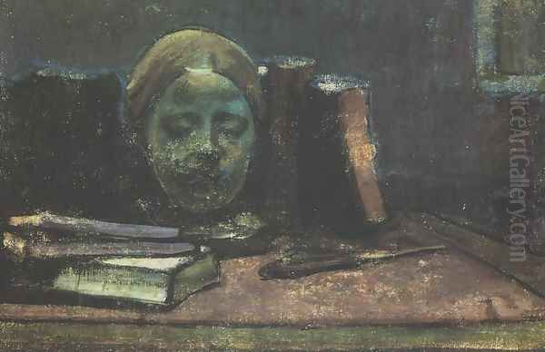 Mask and Books Oil Painting by Wladyslaw Slewinski