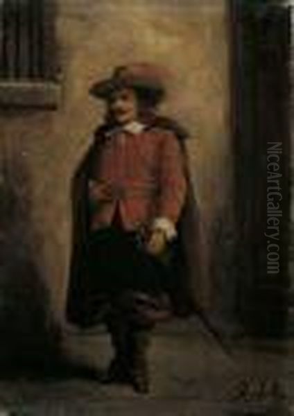 Edelmann Mit Federgeschmucktem Hut Und Degen. Oil Painting by Ferdinand Victor Leon Roybet