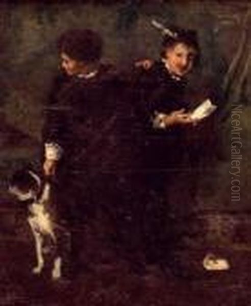 Pages Et Chien Dans Un Paysage Oil Painting by Ferdinand Victor Leon Roybet