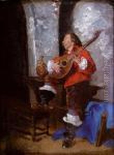 Le Troubadour Musicien Oil Painting by Ferdinand Victor Leon Roybet