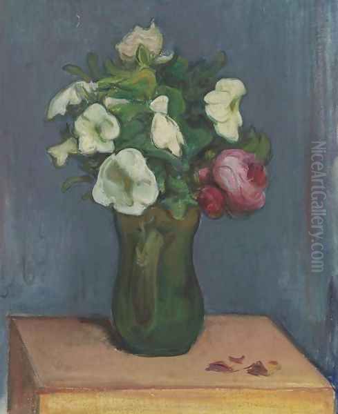 Jug of White Flowers and a Rose Oil Painting by Wladyslaw Slewinski