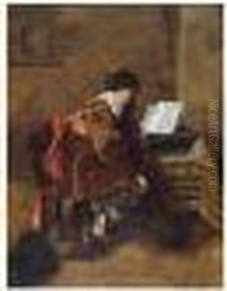 Violoncelliste A Sa Partition Oil Painting by Ferdinand Victor Leon Roybet