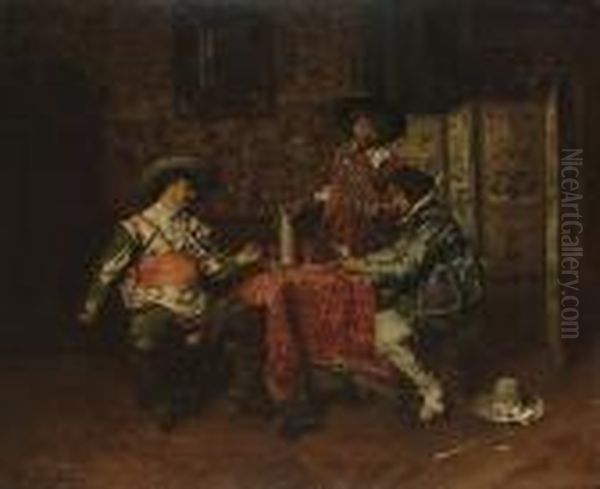 A Game Of Cards Oil Painting by Ferdinand Victor Leon Roybet