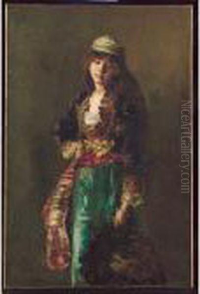 Young Woman With A Fan Oil Painting by Ferdinand Victor Leon Roybet