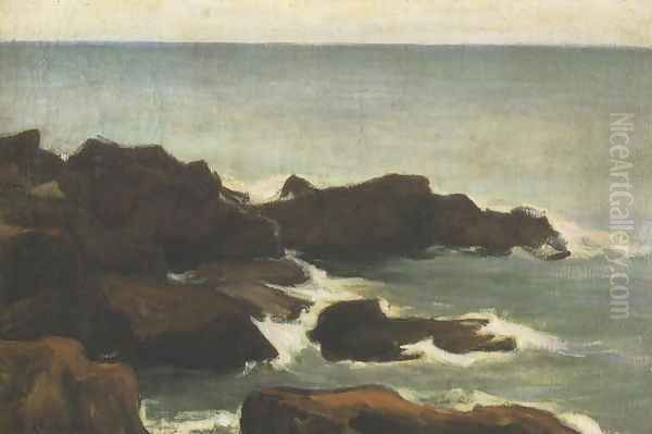 Sea with Lilac Rocks Oil Painting by Wladyslaw Slewinski