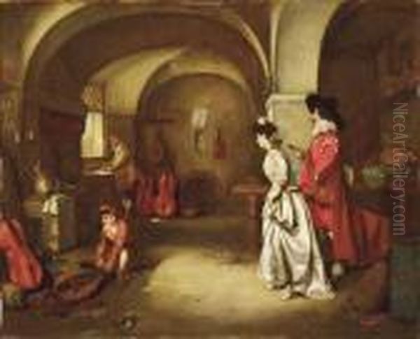 A Visit To The Music Shop Oil Painting by Ferdinand Victor Leon Roybet