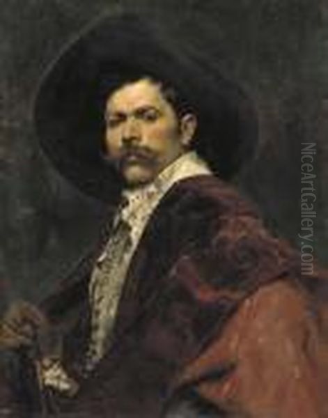 A Dashing Cavalier Oil Painting by Ferdinand Victor Leon Roybet