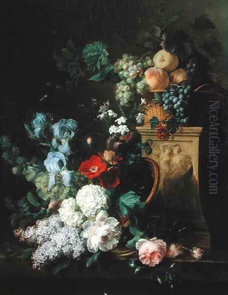 Still life with Flowers and Fruit, 1804 Oil Painting by Cornelis van Spaendonck