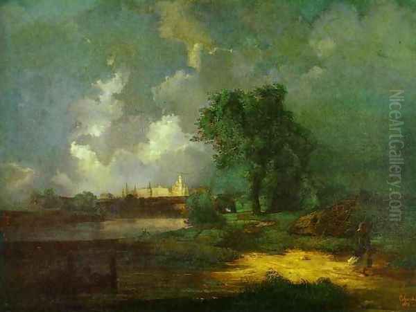 View of the Kremlin from the Krymsky Bridge in Inclement Weather (1851) Oil Painting by Alexei Kondratyevich Savrasov