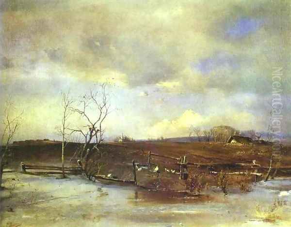 Spring, Kitchen Gardens (1893) Oil Painting by Alexei Kondratyevich Savrasov