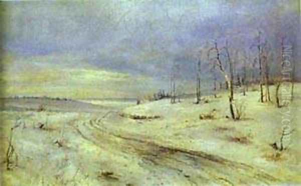 A Winter Road 1870s Oil Painting by Alexei Kondratyevich Savrasov