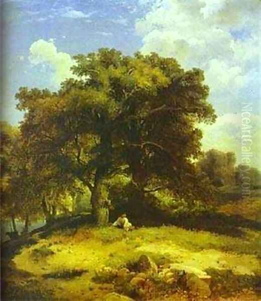 Landscape With Oaks 1850s Moscow Russia Oil Painting by Alexei Kondratyevich Savrasov