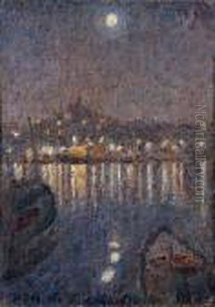 Vue De Marseille, La Nuit Oil Painting by Aleksandr Rubcov