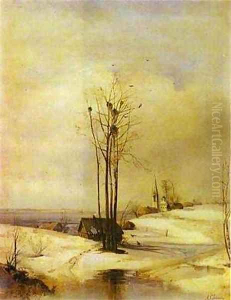 Early Spring Thaw 1880s Oil Painting by Alexei Kondratyevich Savrasov