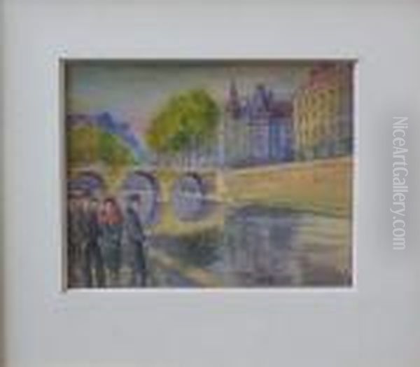 Promenade Au Bord De La Seine (1941) Oil Painting by Aleksandr Rubcov