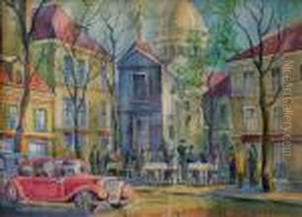 Place De Tertre (1949) Oil Painting by Aleksandr Rubcov