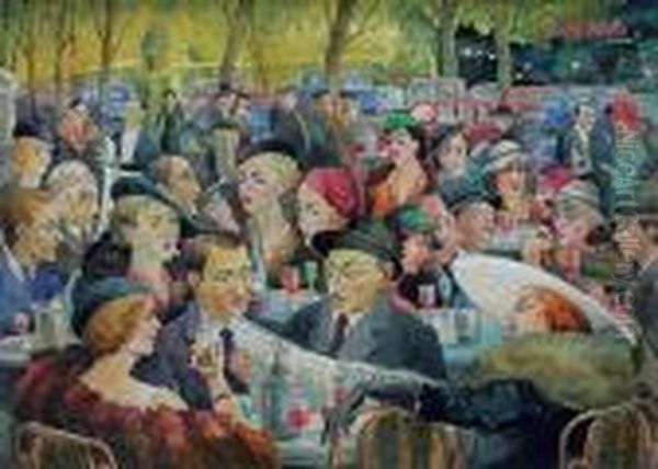 Au Cafe Parisien (1939) Oil Painting by Aleksandr Rubcov