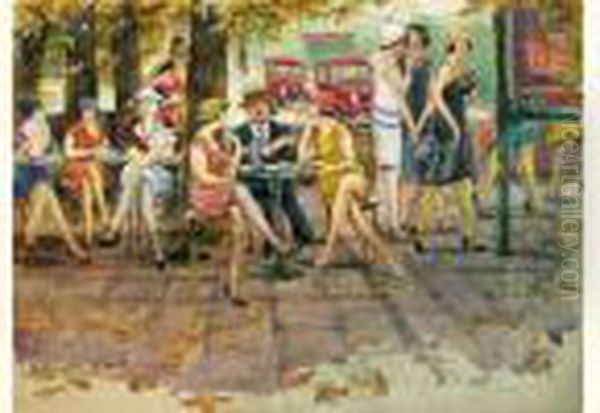 Au Cafe Parisien Oil Painting by Aleksandr Rubcov