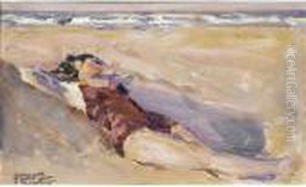 Sunbathing On The Beach Oil Painting by Aleksandr Rubcov