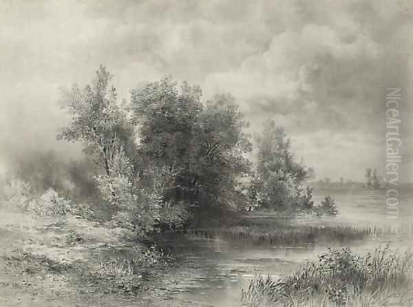 A woodland stream Oil Painting by Alexei Kondratyevich Savrasov