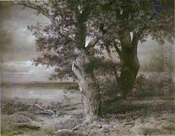 Oaks On River Bank 1867 Oil Painting by Alexei Kondratyevich Savrasov