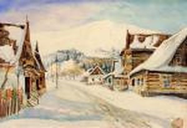 Podgorski Pejzaz Zimowy, Ok. 1925 Oil Painting by Jan Rubczak