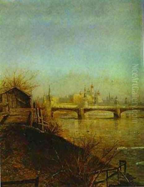 View Of The Moscow Kremlin Spring 1873 Oil Painting by Alexei Kondratyevich Savrasov