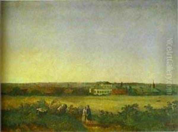 View In The Vicinity Of Moscow With A Mansion And Two Female Figures 1850 Oil Painting by Alexei Kondratyevich Savrasov