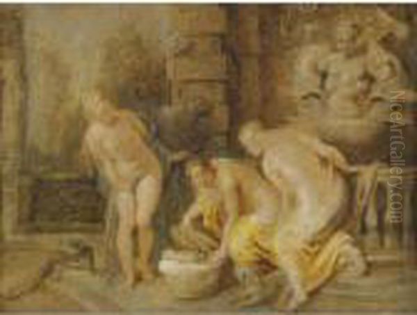 The Discovery Of The Baby Erichthonius By The Daughters Of Cecrops Oil Painting by Peter Paul Rubens