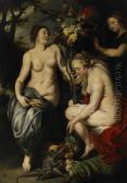 Nymphs Filling The Horn Of Plenty Oil Painting by Peter Paul Rubens