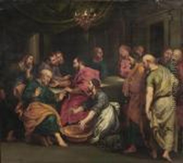 Christ Washing The Feet Of Saint Peter Oil Painting by Peter Paul Rubens