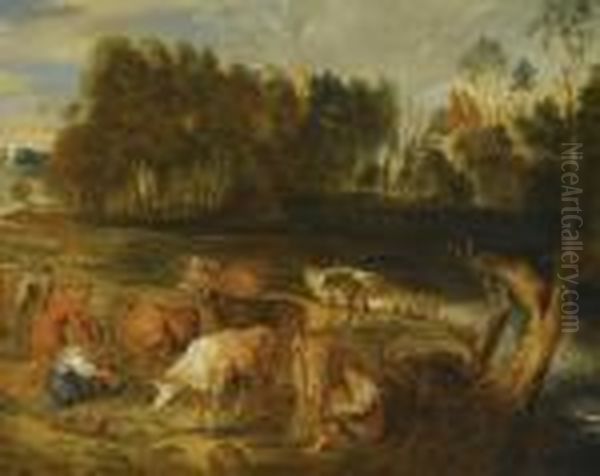 River Landscape With Herdsmen Oil Painting by Peter Paul Rubens